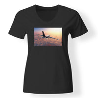 Thumbnail for Super Cruising Airbus A380 over Clouds Designed V-Neck T-Shirts