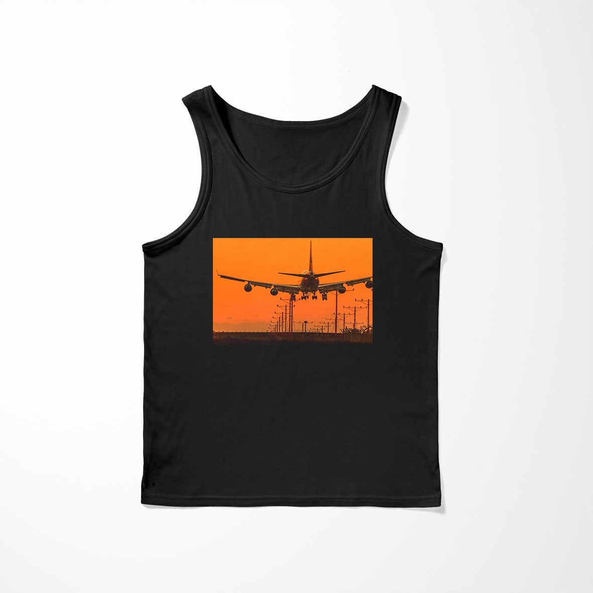 Close up to Boeing 747 Landing at Sunset Designed Tank Tops
