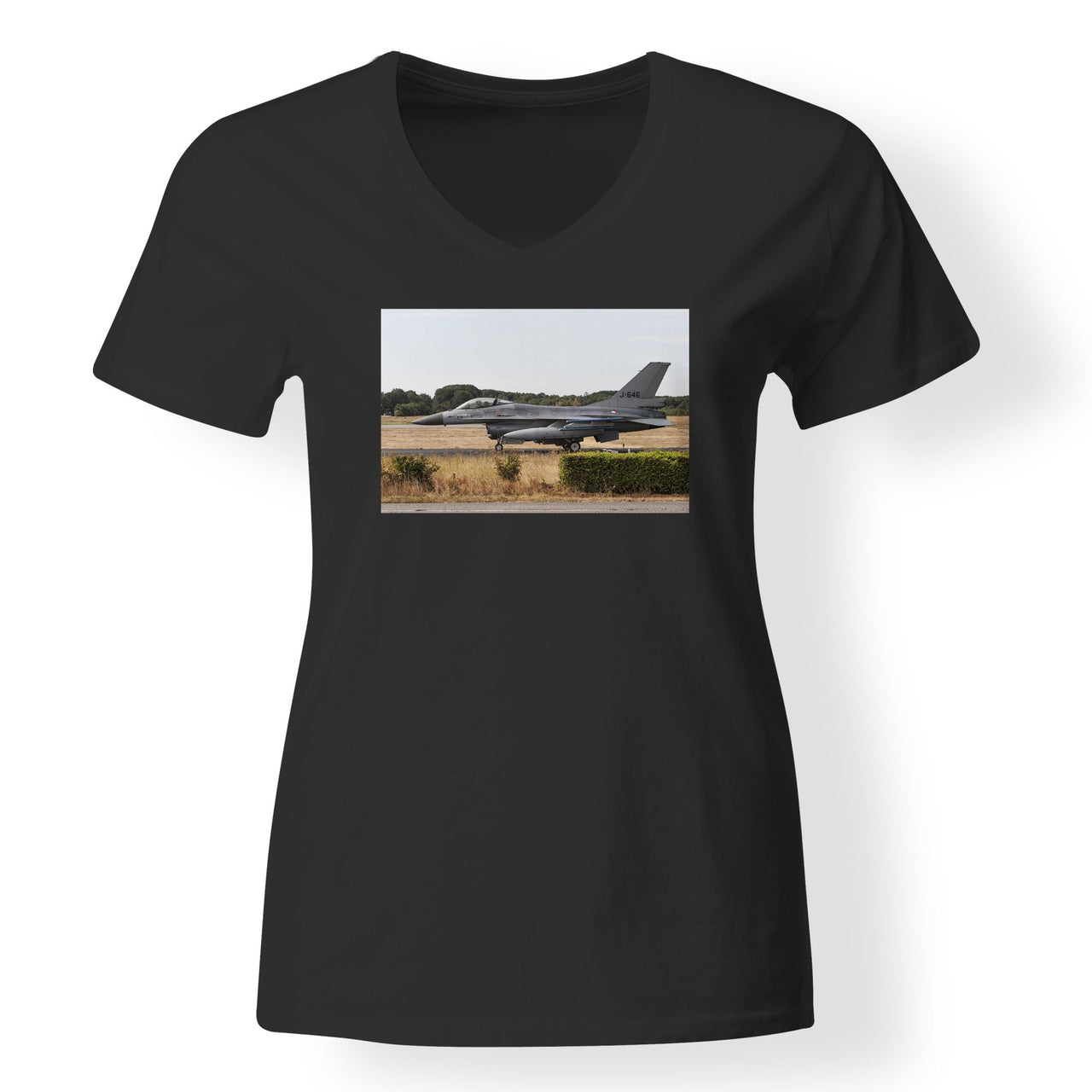 Fighting Falcon F16 From Side Designed V-Neck T-Shirts