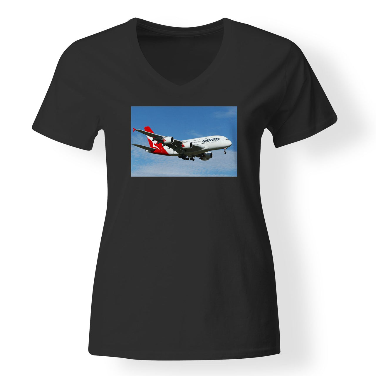 Landing Qantas A380 Designed V-Neck T-Shirts
