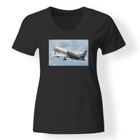 Thumbnail for Departing Airbus A350 (Original Livery) Designed V-Neck T-Shirts