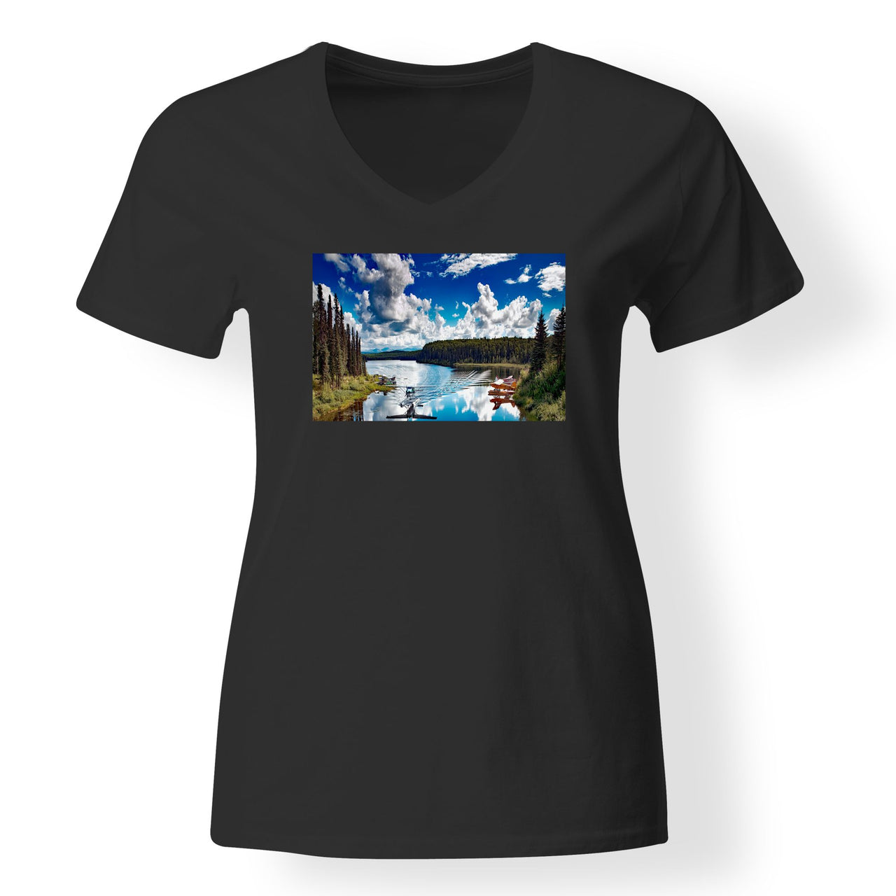 Amazing Scenary & Sea Planes Designed V-Neck T-Shirts