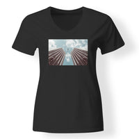 Thumbnail for Airplane Flying over Big Buildings Designed V-Neck T-Shirts