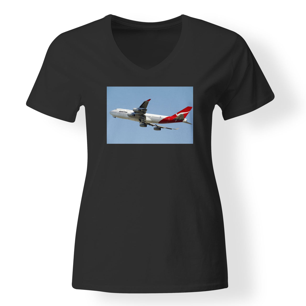 Departing Qantas Boeing 747 Designed V-Neck T-Shirts
