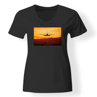 Thumbnail for Landing Aircraft During Sunset Designed V-Neck T-Shirts
