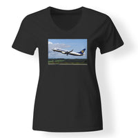 Thumbnail for Departing Ryanair's Boeing 737 Designed V-Neck T-Shirts