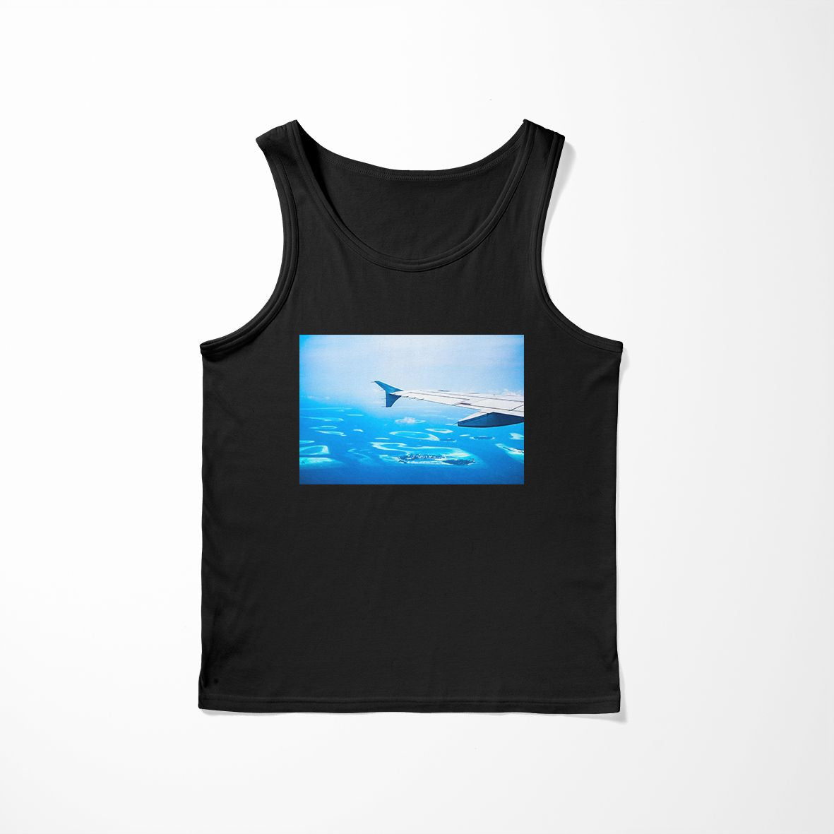 Outstanding View Through Airplane Wing Designed Tank Tops