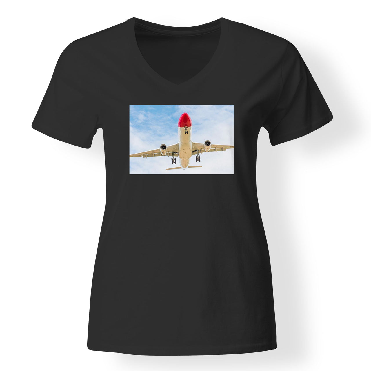 Beautiful Airbus A330 on Approach Designed V-Neck T-Shirts
