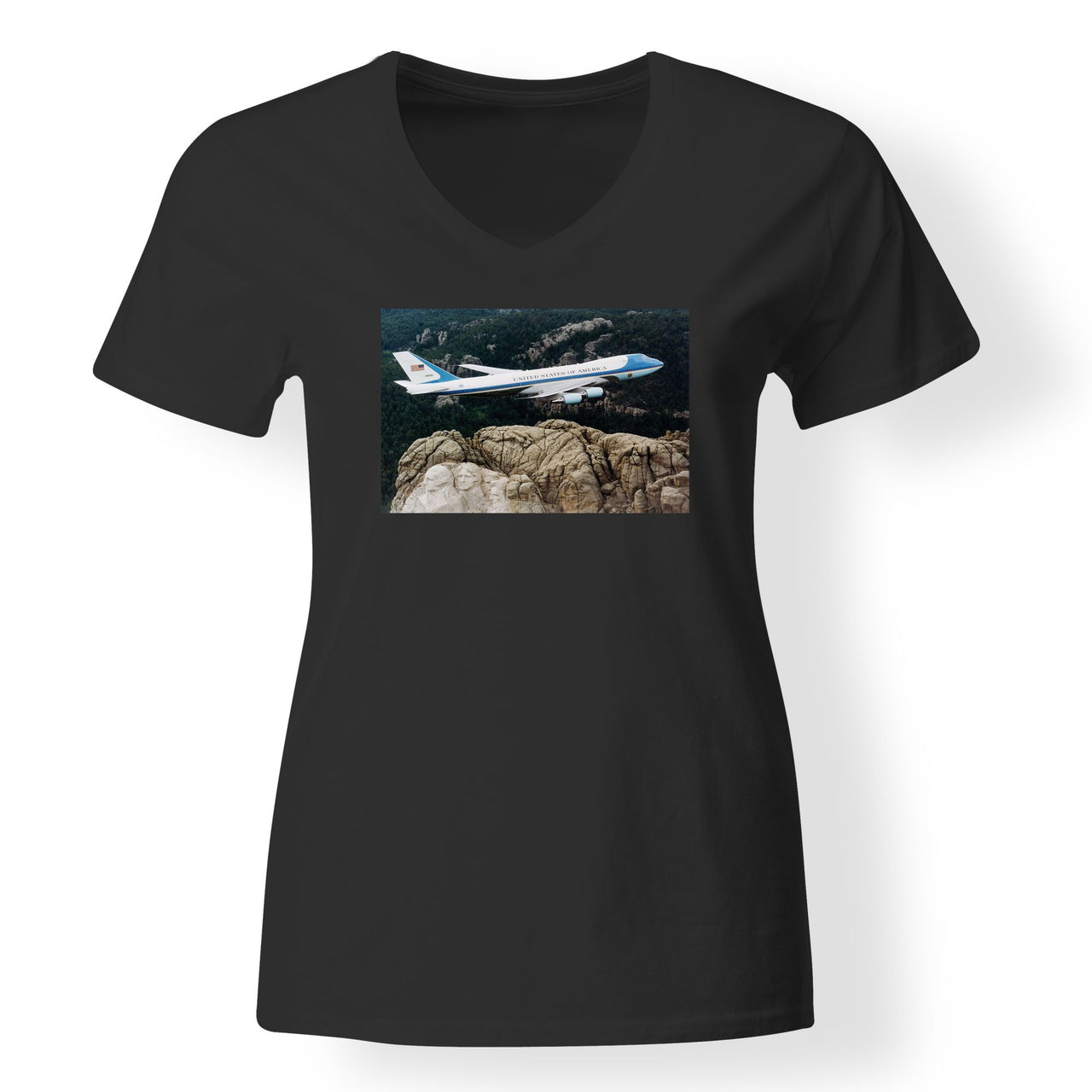 Cruising United States Of America Boeing 747 Designed V-Neck T-Shirts