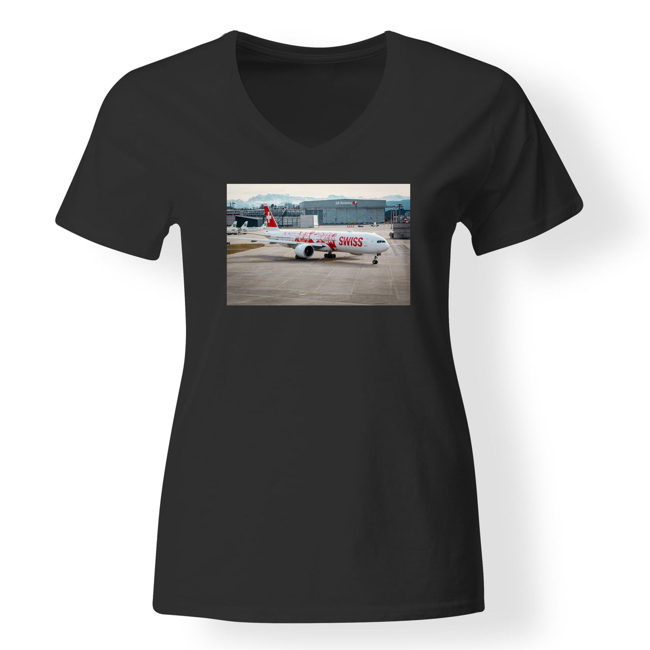 Boeing 777 Swiss Foto Designed V-Neck T-Shirts