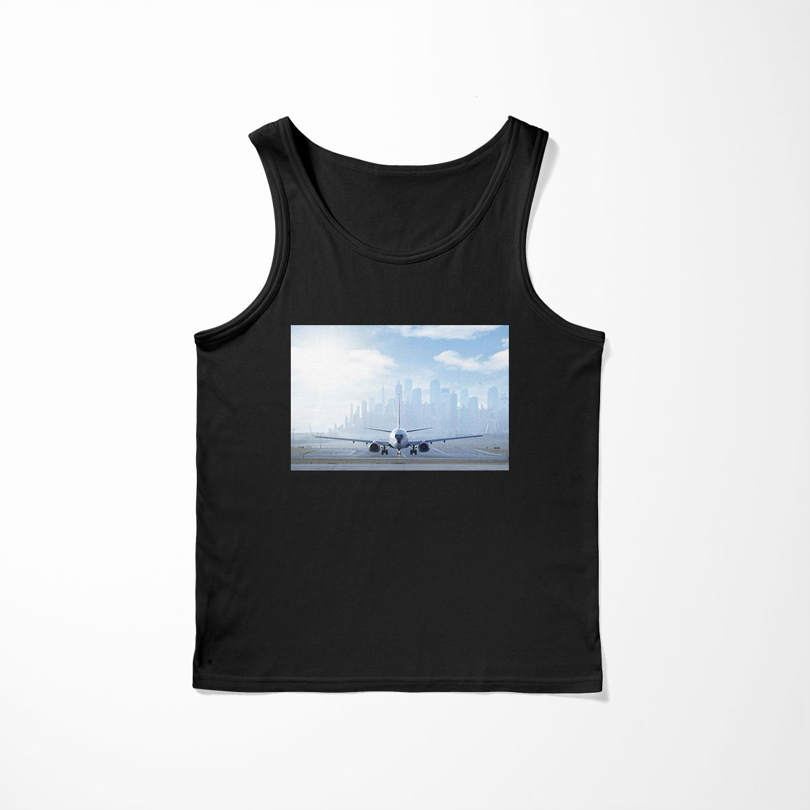 Boeing 737 & City View Behind Designed Tank Tops