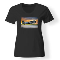 Thumbnail for Old Airplane Parked During Sunset Designed V-Neck T-Shirts