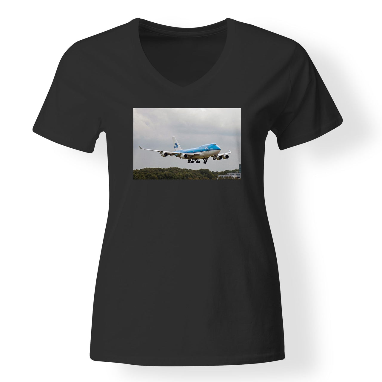 Landing KLM's Boeing 747 Designed V-Neck T-Shirts