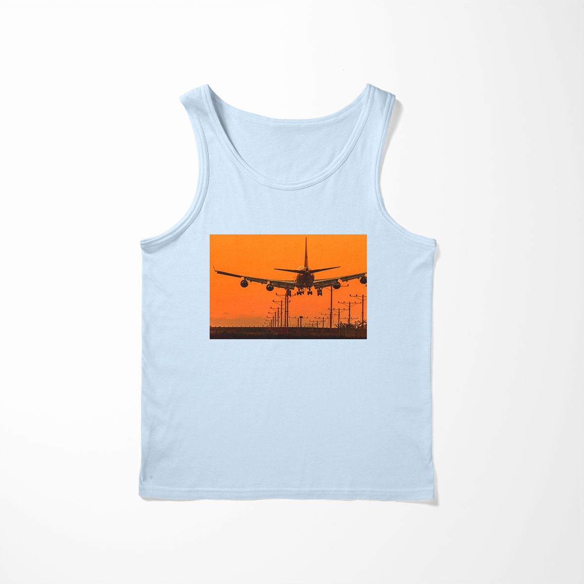 Close up to Boeing 747 Landing at Sunset Designed Tank Tops