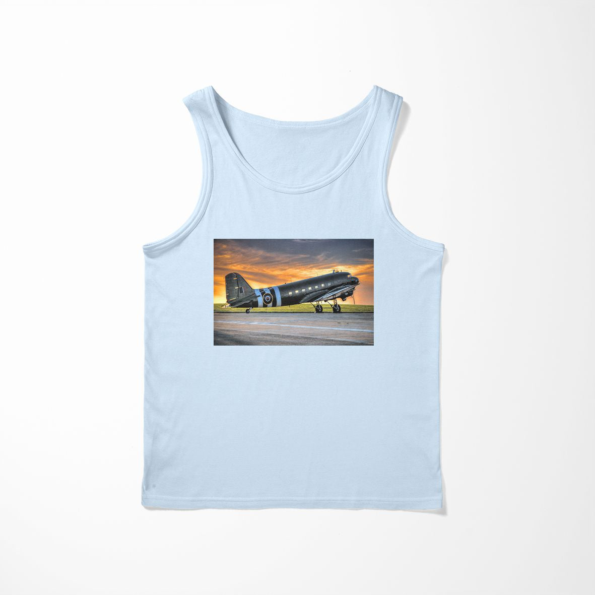 Old Airplane Parked During Sunset Designed Tank Tops