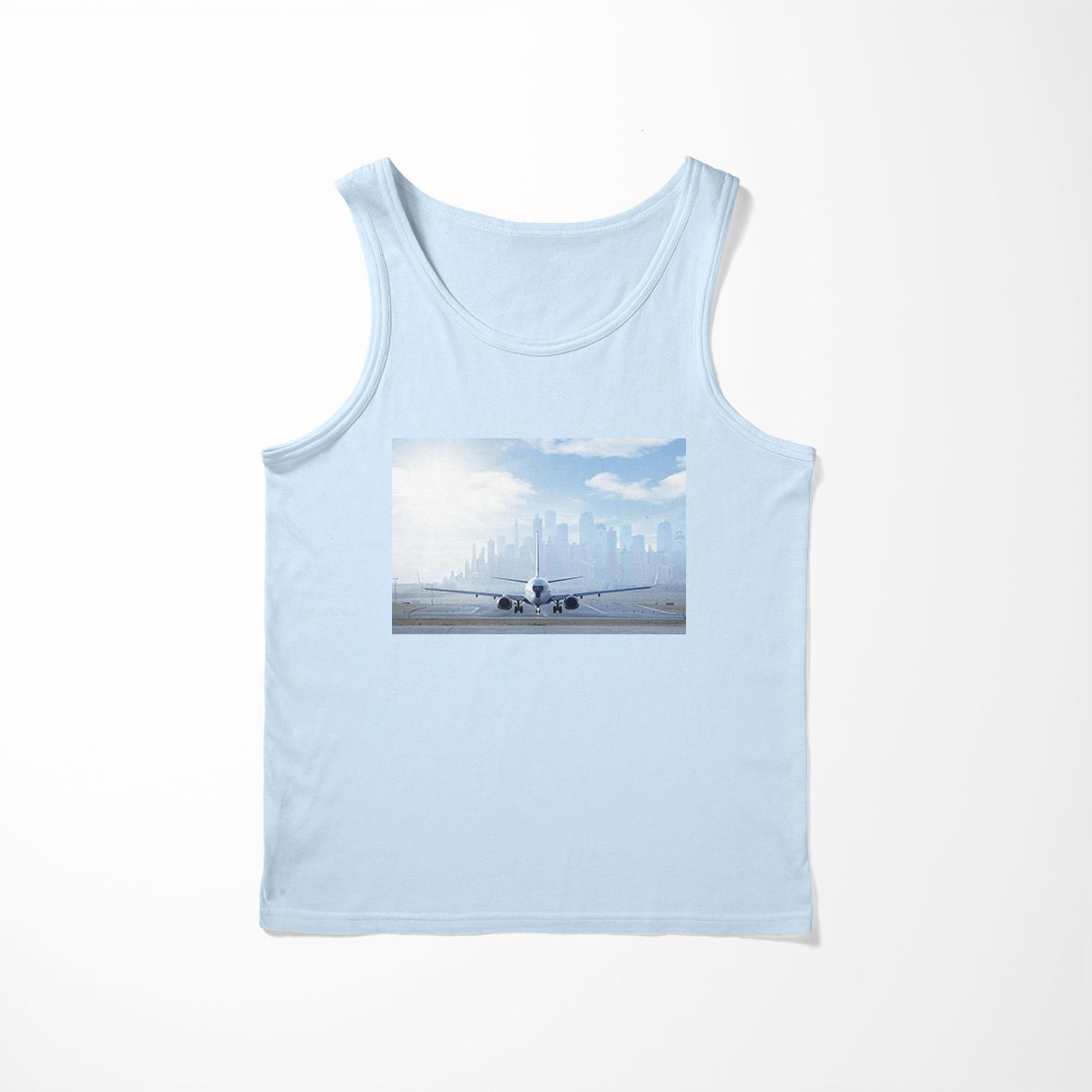 Boeing 737 & City View Behind Designed Tank Tops