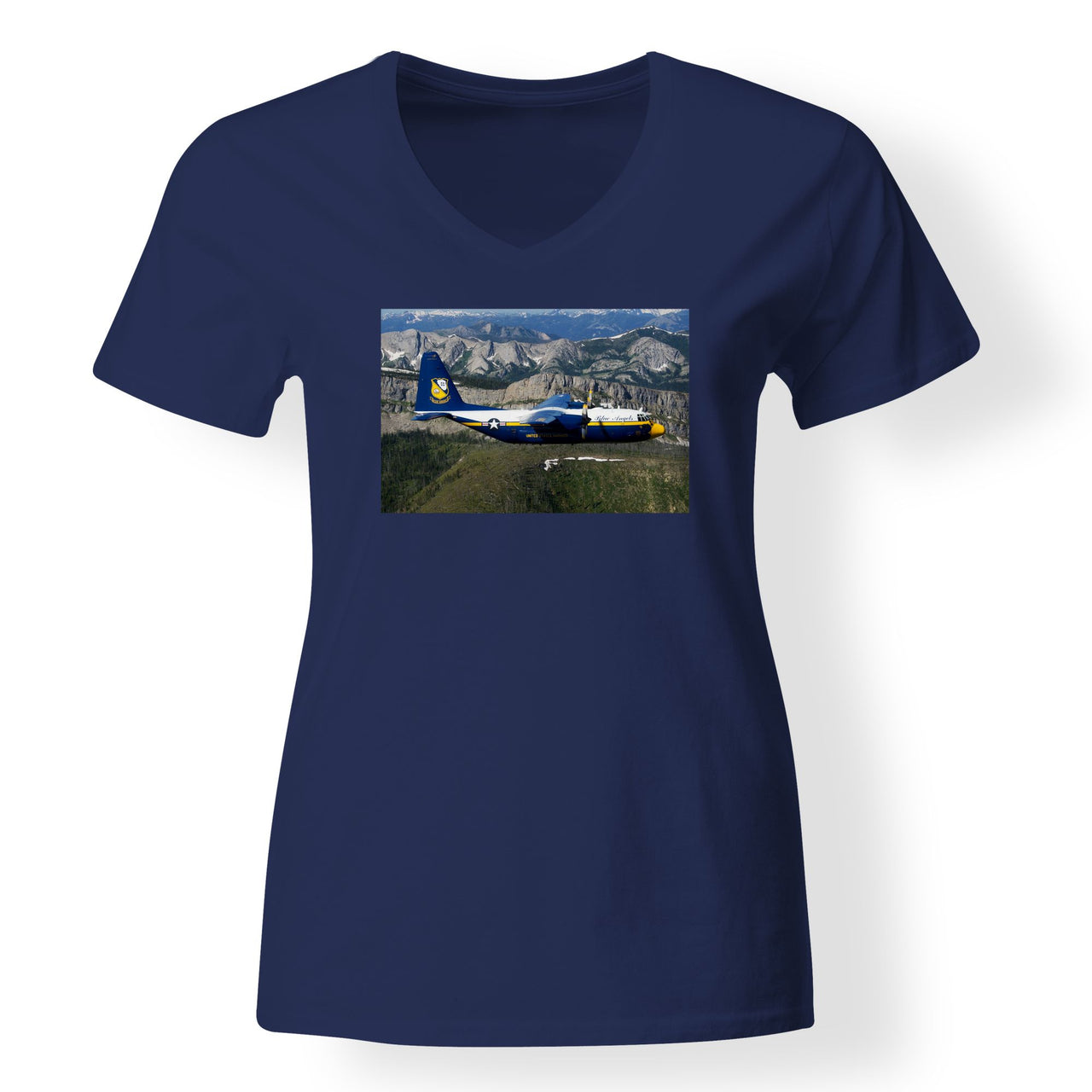 Amazing View with Blue Angels Aircraft Designed V-Neck T-Shirts