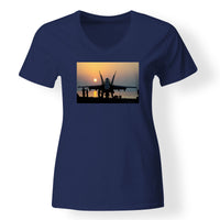 Thumbnail for Military Jet During Sunset Designed V-Neck T-Shirts