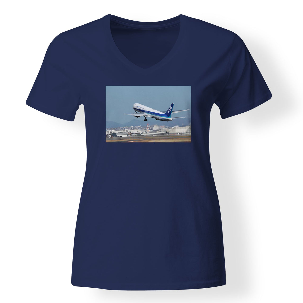 Departing ANA's Boeing 767 Designed V-Neck T-Shirts