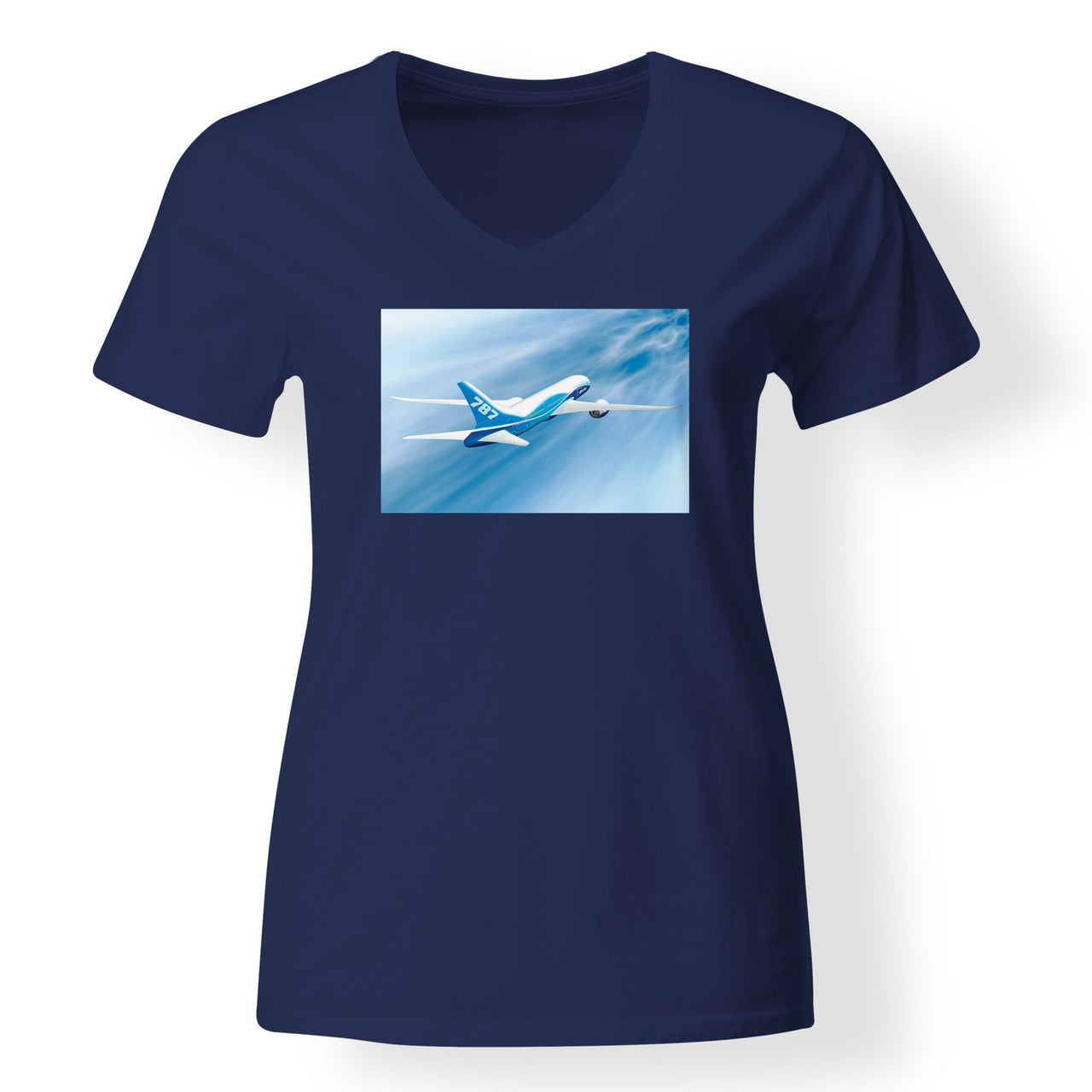 Beautiful Painting of Boeing 787 Dreamliner Designed V-Neck T-Shirts