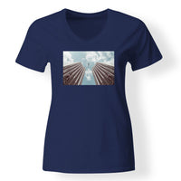 Thumbnail for Airplane Flying over Big Buildings Designed V-Neck T-Shirts