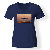Thumbnail for Landing Boeing 747 During Sunset Designed V-Neck T-Shirts