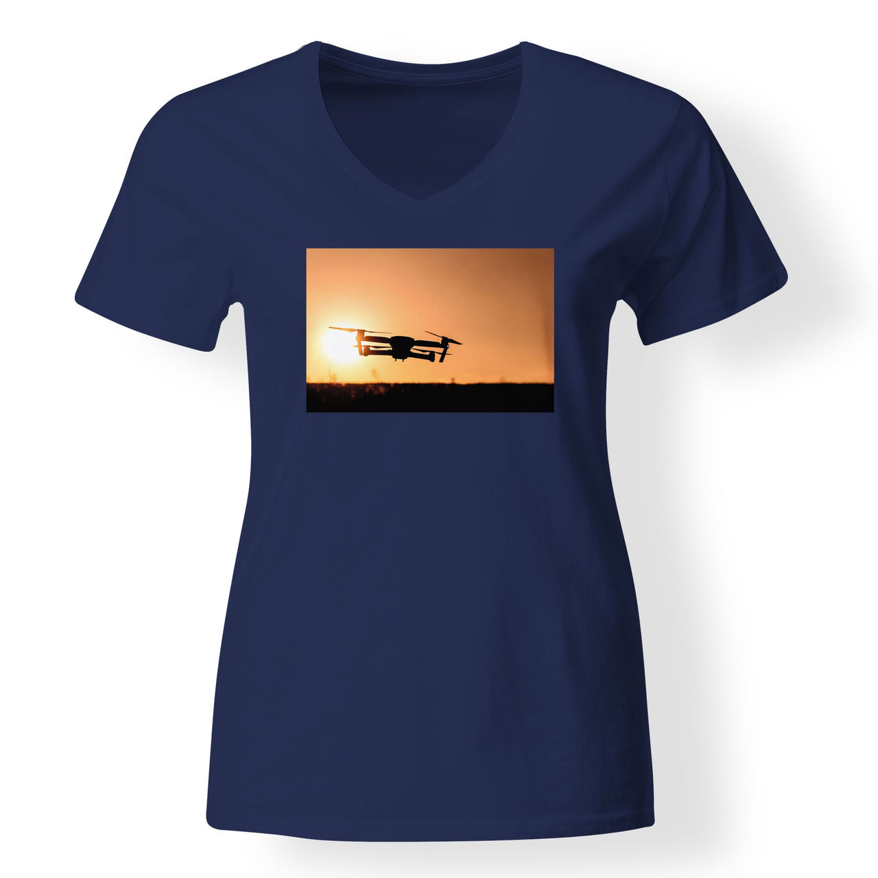 Amazing Drone in Sunset Designed V-Neck T-Shirts