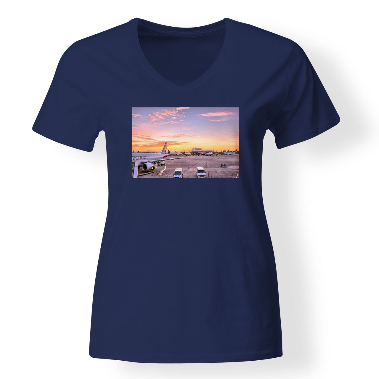 Airport Photo During Sunset Designed V-Neck T-Shirts