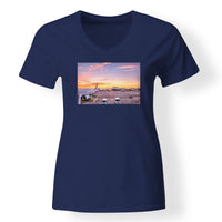 Thumbnail for Airport Photo During Sunset Designed V-Neck T-Shirts