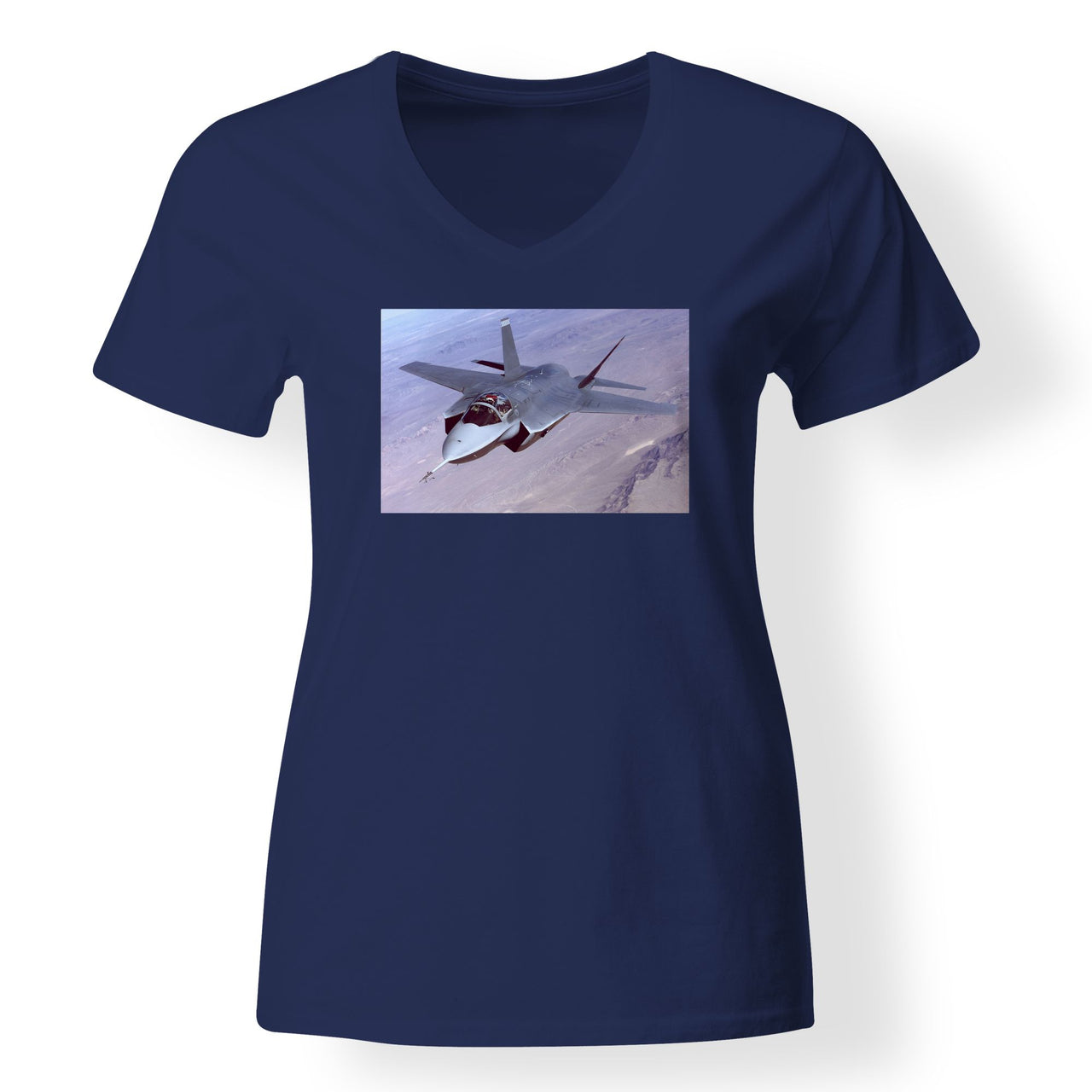 Fighting Falcon F35 Captured in the Air Designed V-Neck T-Shirts