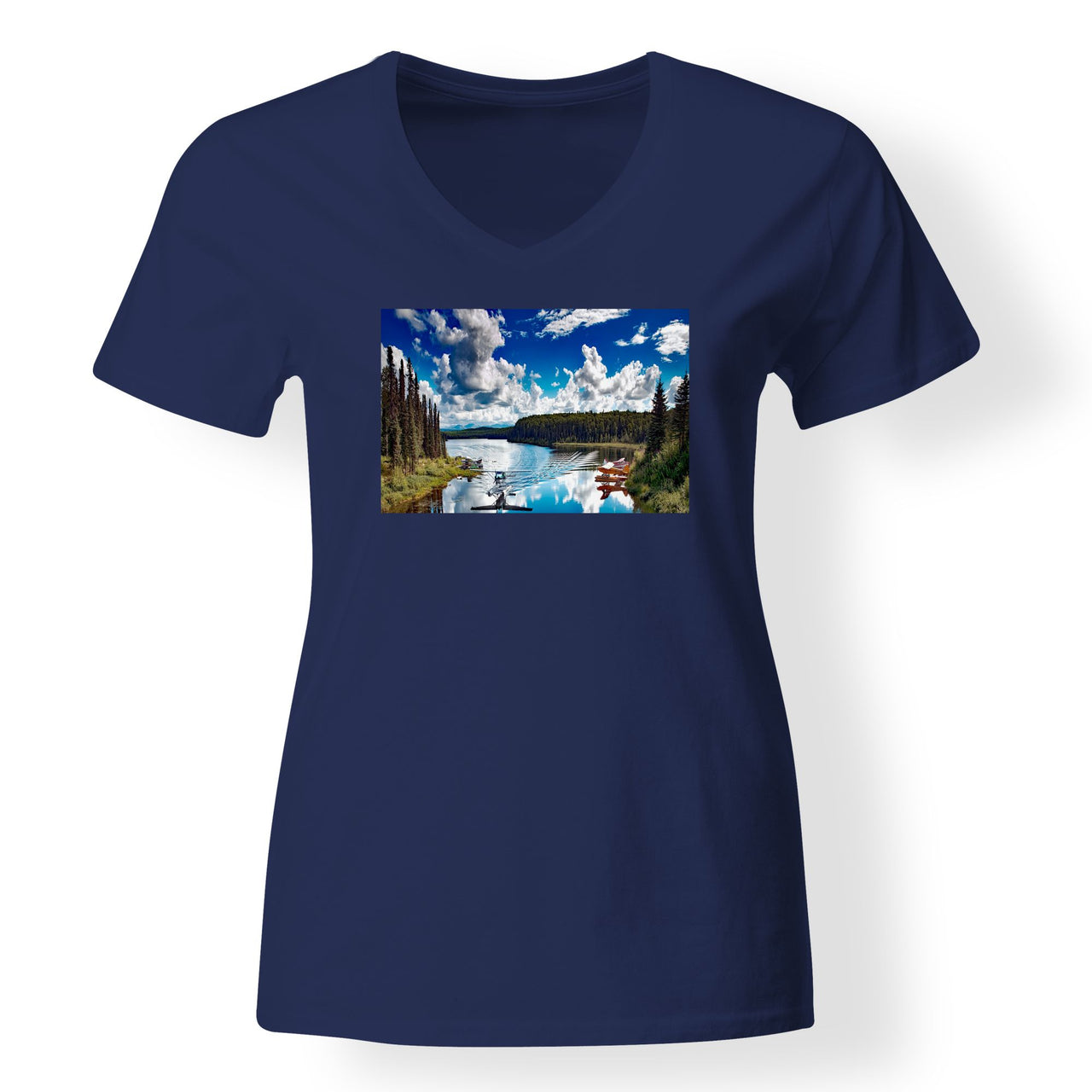 Amazing Scenary & Sea Planes Designed V-Neck T-Shirts