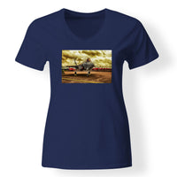 Thumbnail for Fighter Jet 35 at Airbase Designed V-Neck T-Shirts
