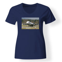 Thumbnail for Departing Singapore Airlines A380 Designed V-Neck T-Shirts