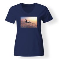 Thumbnail for Super Cruising Airbus A380 over Clouds Designed V-Neck T-Shirts