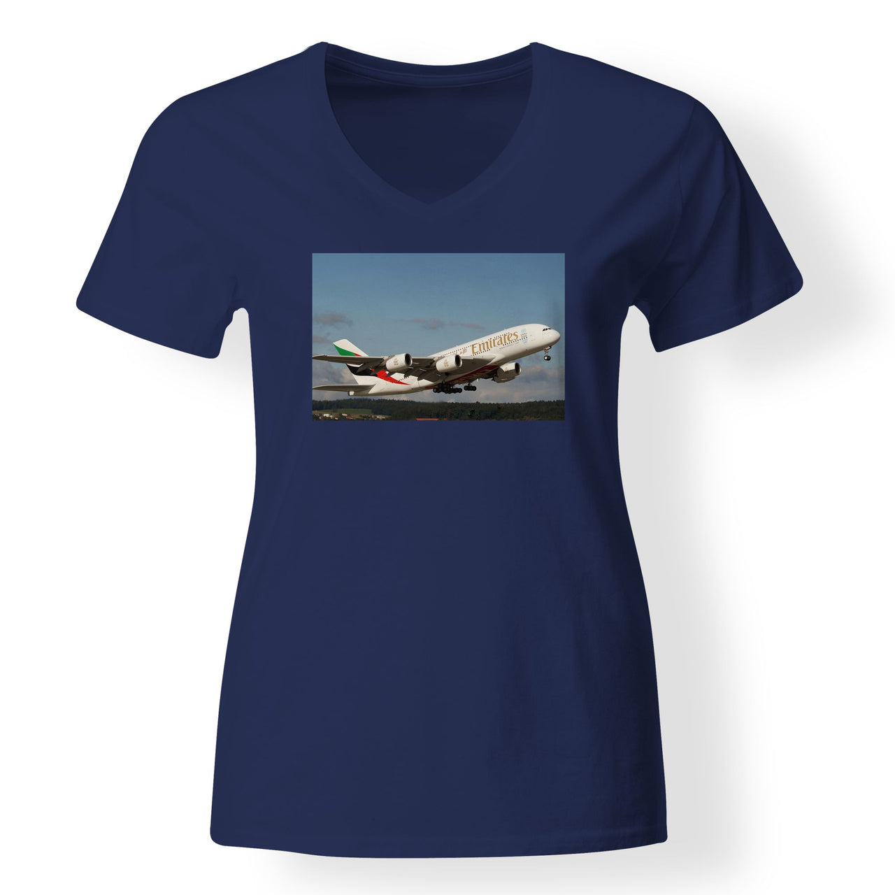 Departing Emirates A380 Designed V-Neck T-Shirts