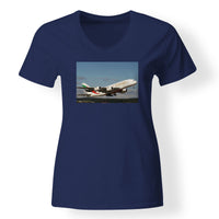 Thumbnail for Departing Emirates A380 Designed V-Neck T-Shirts