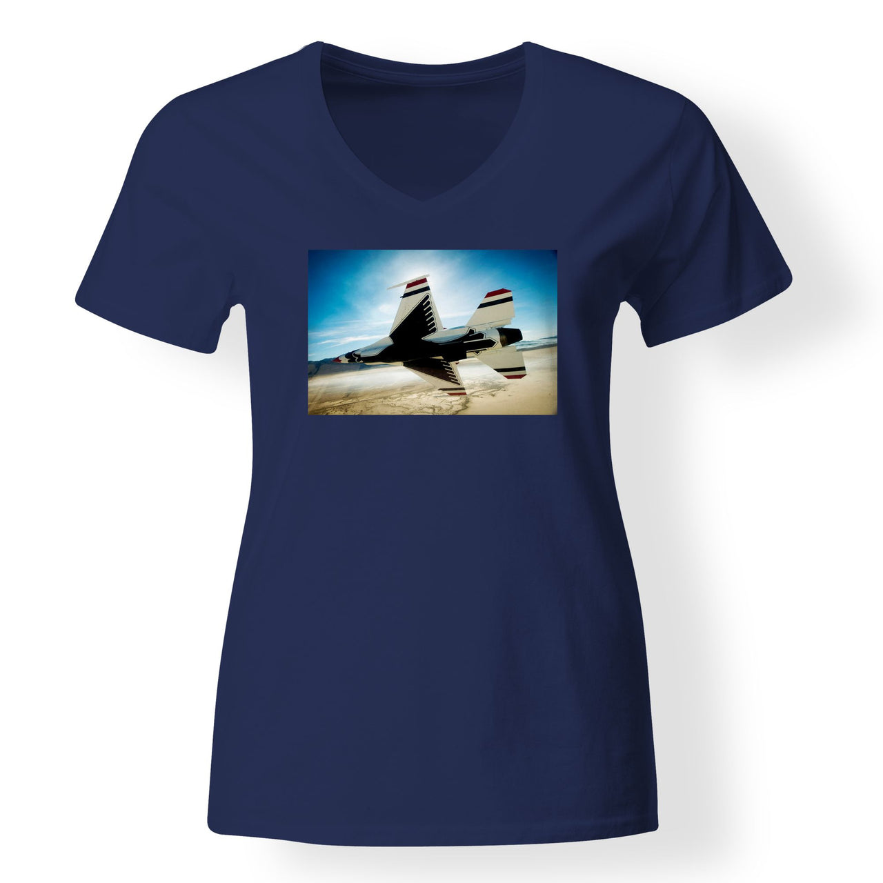 Turning Right Fighter Jet 16 Designed V-Neck T-Shirts
