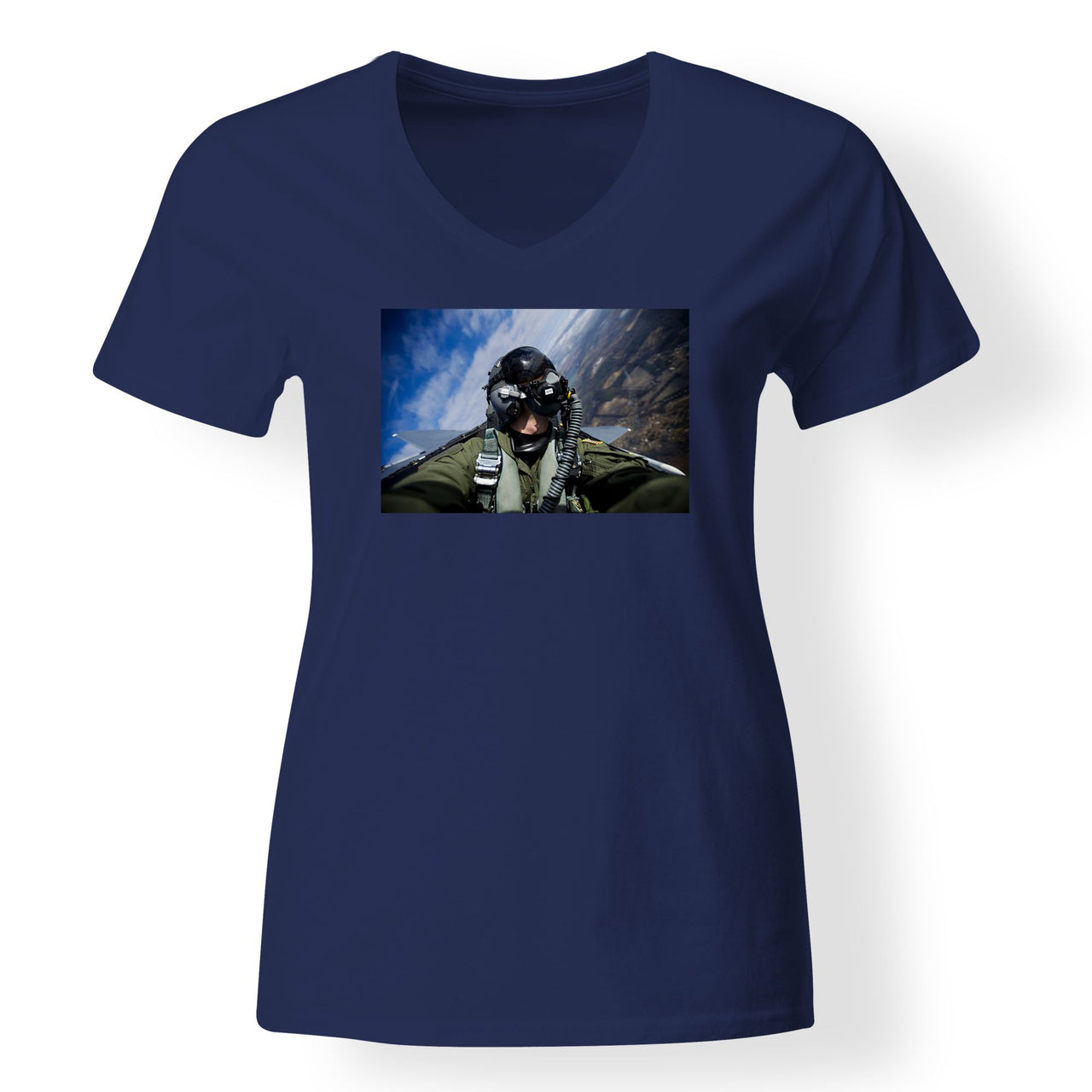 Amazing Military Pilot Selfie Designed V-Neck T-Shirts