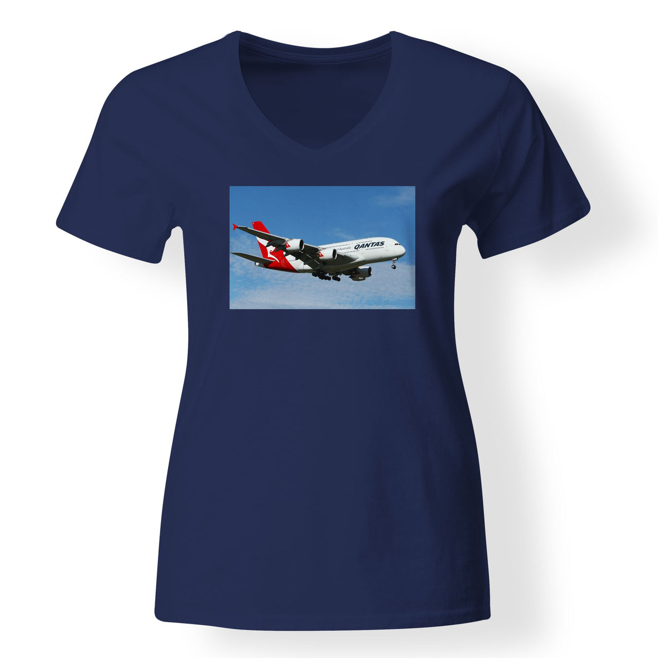 Landing Qantas A380 Designed V-Neck T-Shirts