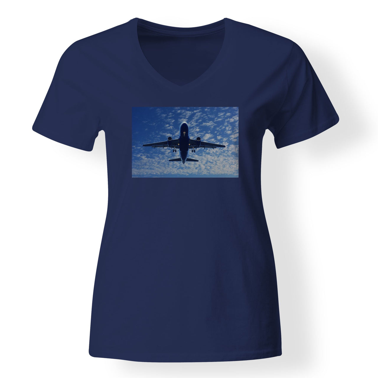Airplane From Below Designed V-Neck T-Shirts