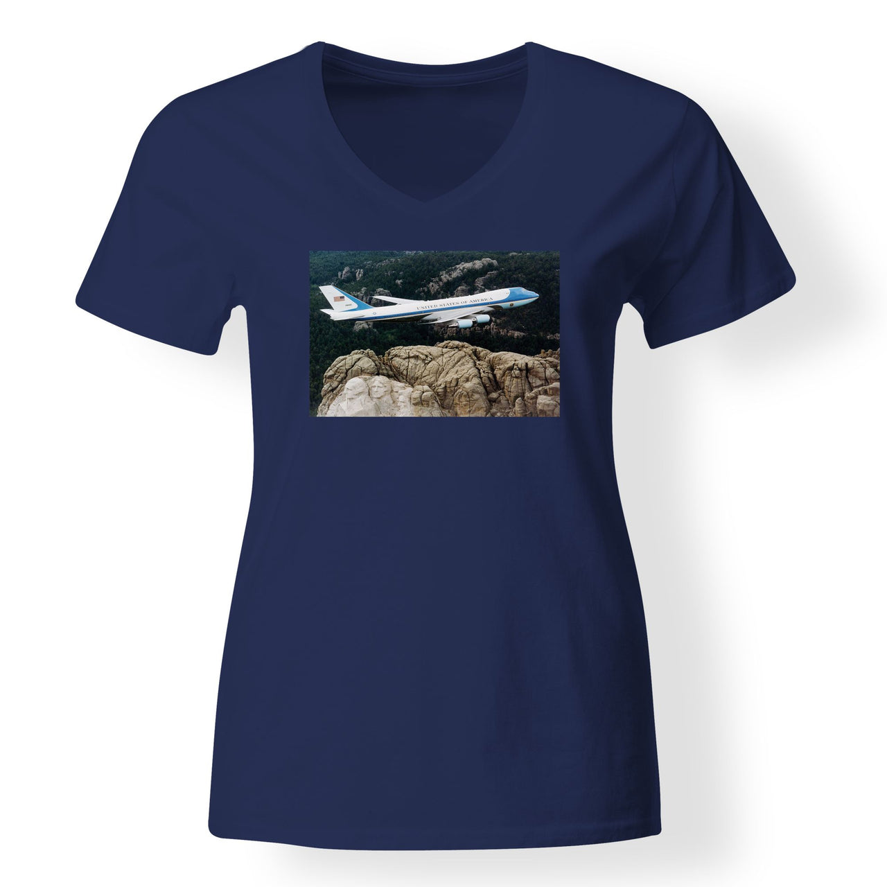 Cruising United States Of America Boeing 747 Designed V-Neck T-Shirts