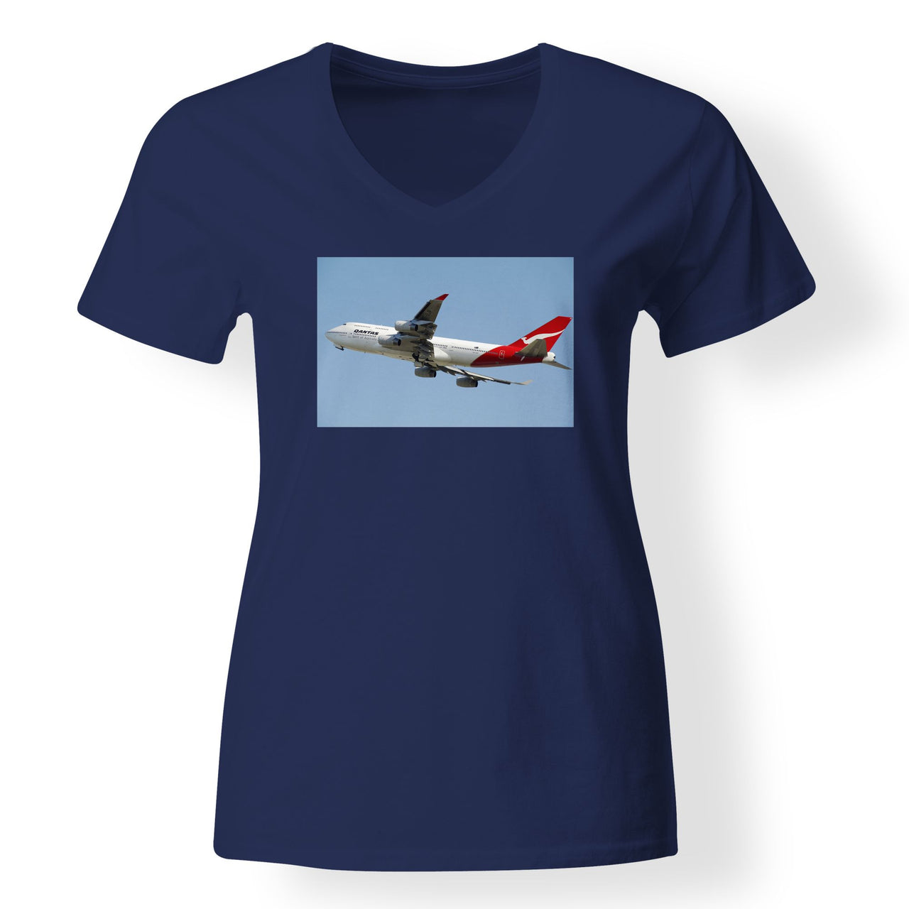Departing Qantas Boeing 747 Designed V-Neck T-Shirts