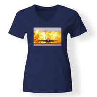 Thumbnail for Face to Face with Air Force Jet & Flames Designed V-Neck T-Shirts