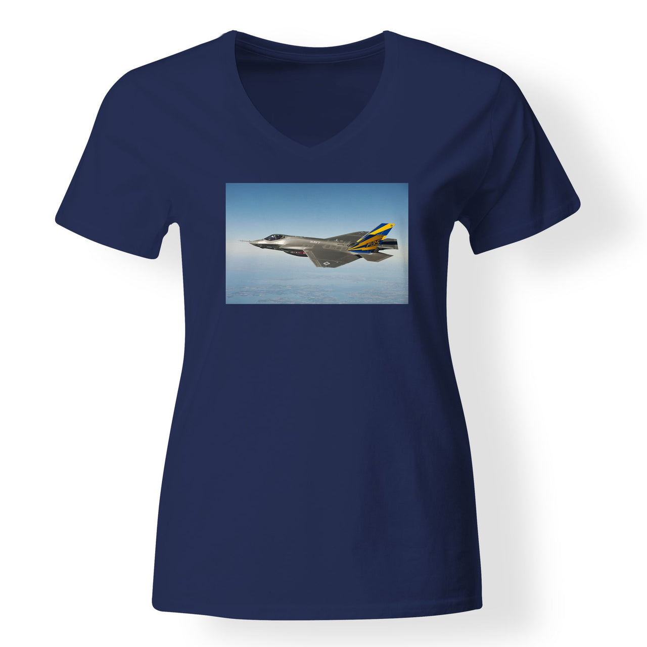 Cruising Fighter Jet 35 Designed V-Neck T-Shirts