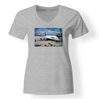 Thumbnail for Lufthansa's A380 At The Gate Designed V-Neck T-Shirts