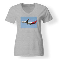 Thumbnail for Departing Qantas Boeing 747 Designed V-Neck T-Shirts