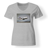 Thumbnail for Departing Lufthansa A380 Designed V-Neck T-Shirts