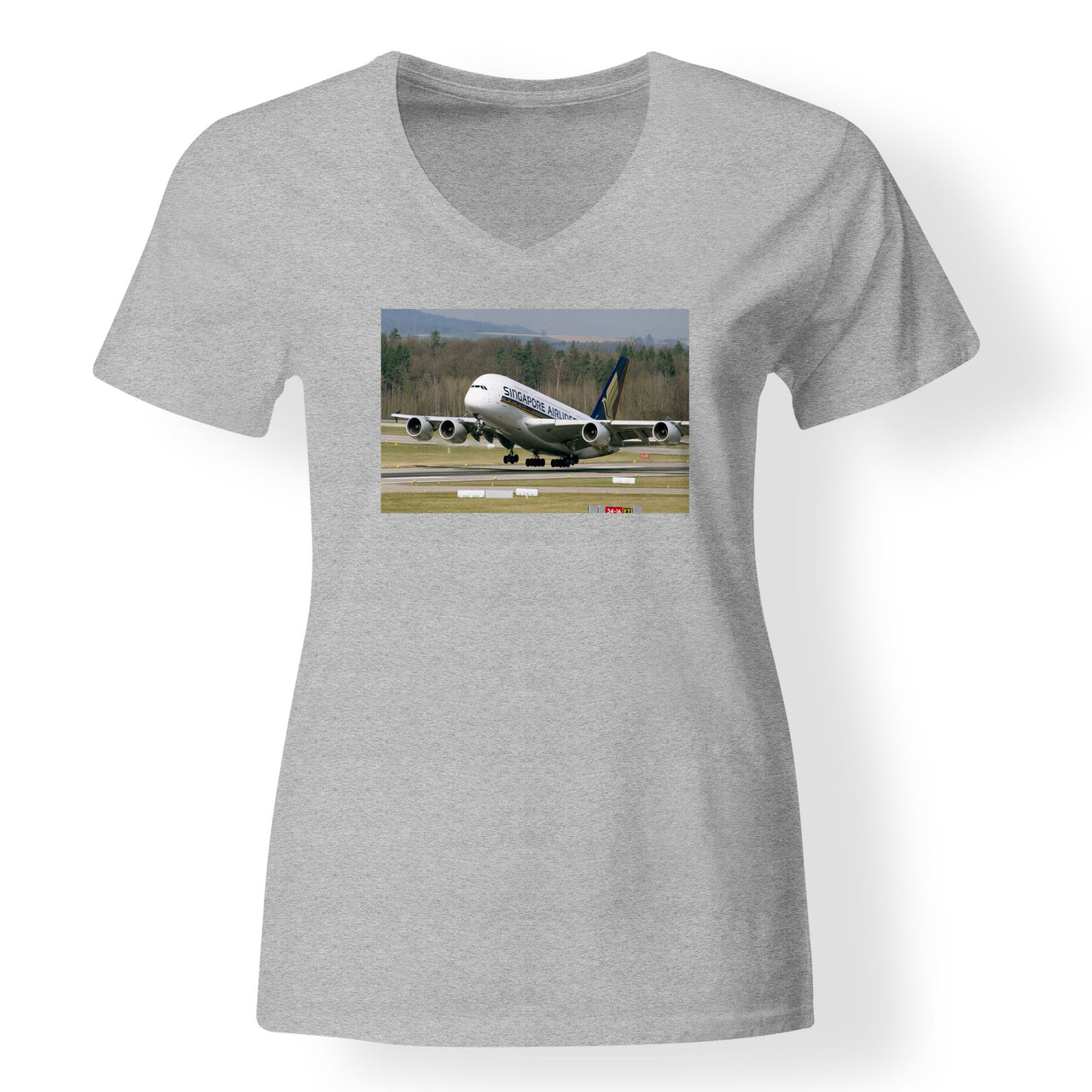 Departing Singapore Airlines A380 Designed V-Neck T-Shirts