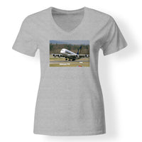 Thumbnail for Departing Singapore Airlines A380 Designed V-Neck T-Shirts
