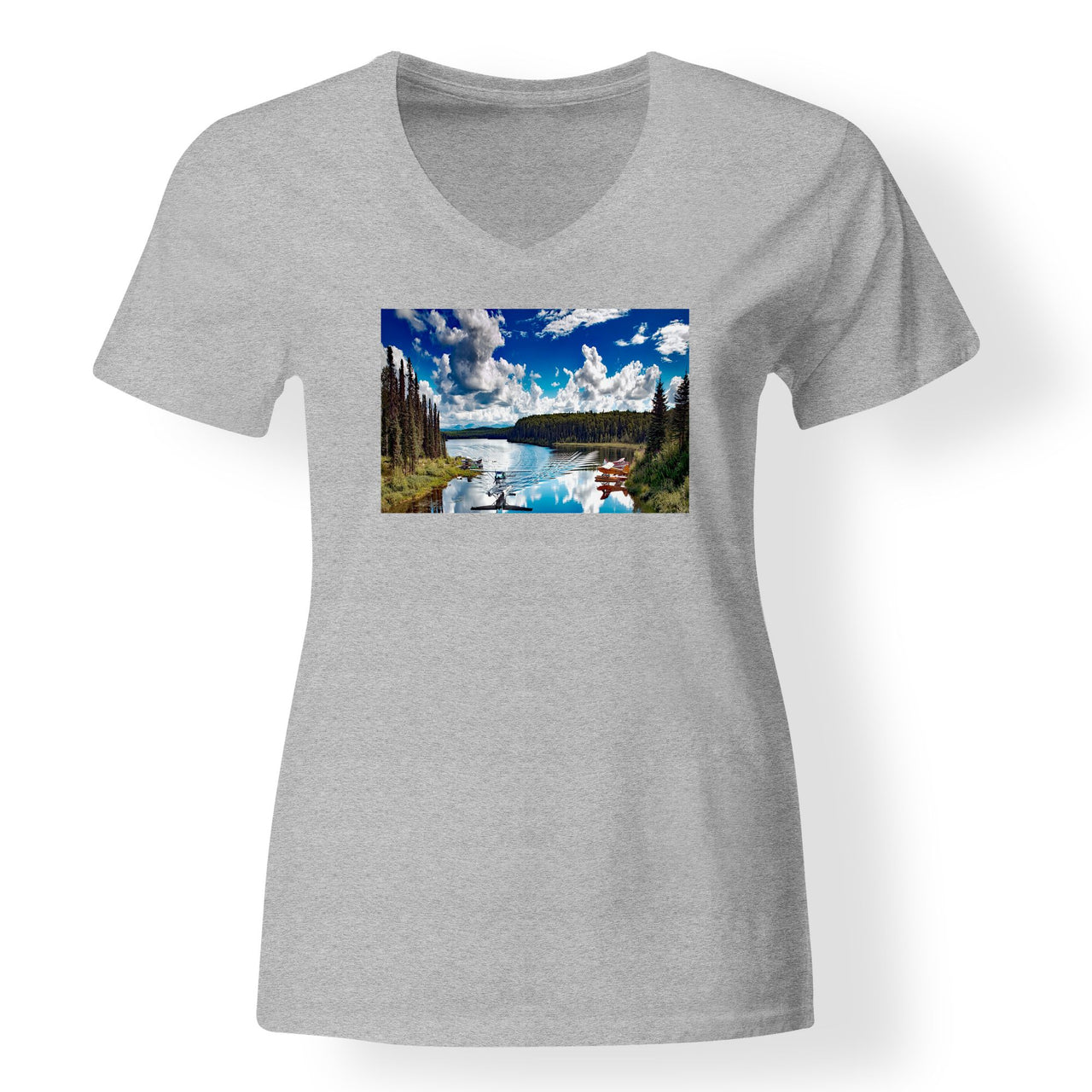 Amazing Scenary & Sea Planes Designed V-Neck T-Shirts